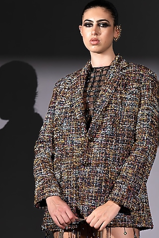 Multi-Colored Tweed Trench Coat by Nikita Mhaisalkar