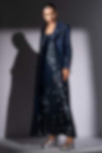 Navy Blue Sequins Georgette Sheeted Slip Party Wear Dress by Nikita Mhaisalkar at Pernia's Pop Up Shop
