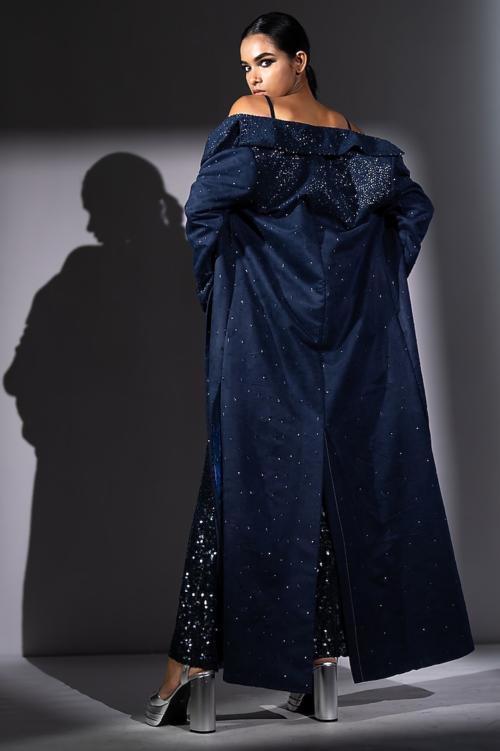 Navy Blue Sequins Georgette Sheeted Slip Party Wear Dress by Nikita Mhaisalkar at Pernia's Pop Up Shop
