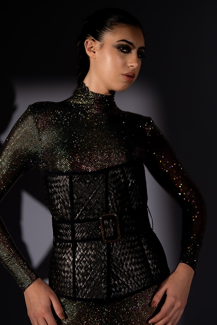 Black Bamboo Rattan Corset With Belt by Nikita Mhaisalkar at Pernia's Pop Up Shop
