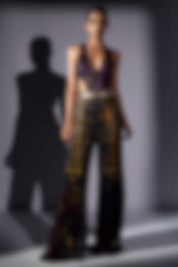 Purple Sequins Georgette Bodysuit With Pant by Nikita Mhaisalkar at Pernia's Pop Up Shop