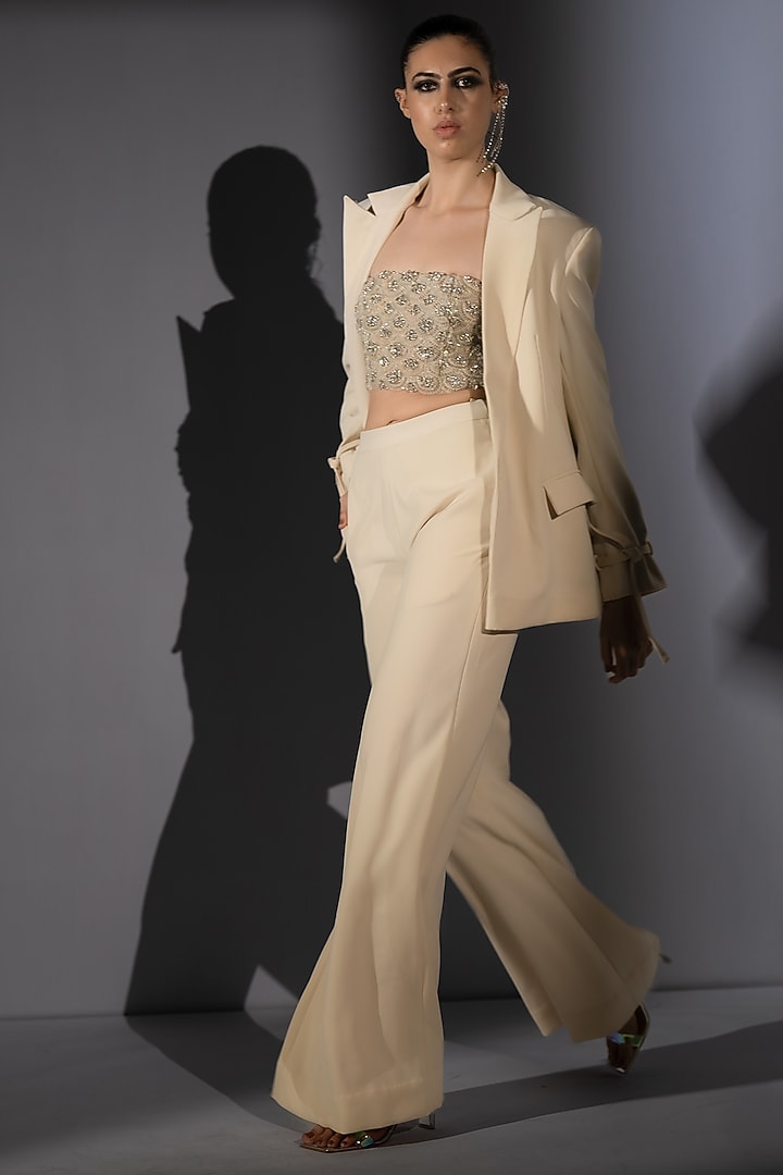 White Luxe Suiting Jacket Set by Nikita Mhaisalkar at Pernia's Pop Up Shop