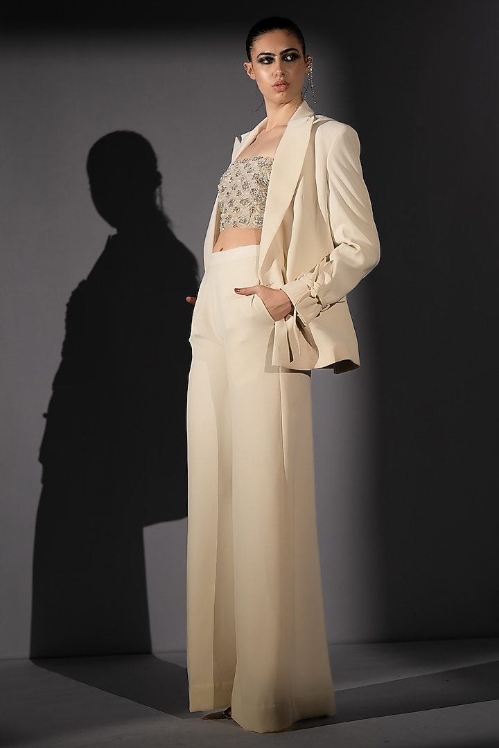 White Luxe Suiting Jacket Set by Nikita Mhaisalkar at Pernia's Pop Up Shop