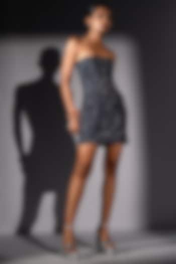 Blue Denim Embroidered Mini Tube Party Wear Dress by Nikita Mhaisalkar at Pernia's Pop Up Shop