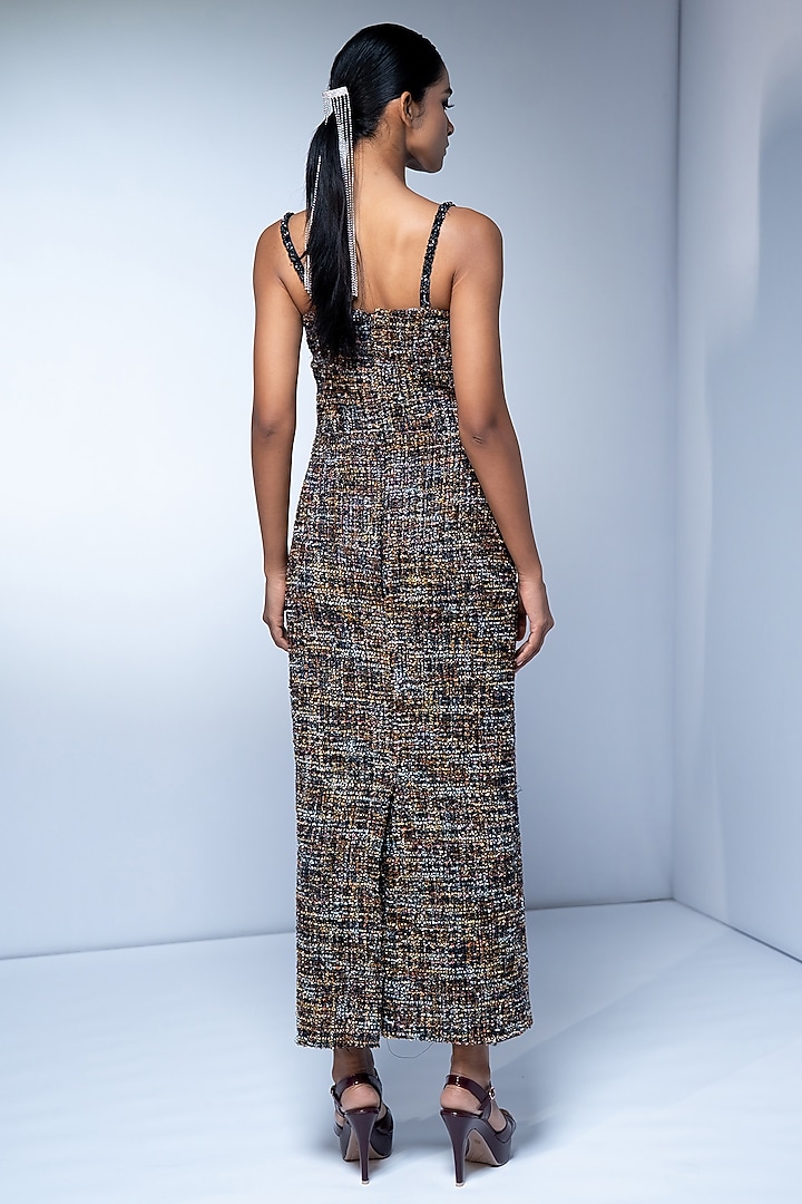 Multi-Colored Tweed Embroidered Bodycon Party Wear Dress by Nikita Mhaisalkar at Pernia's Pop Up Shop