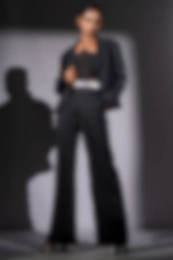 Grey Suiting Band Embroidered Blazer Set by Nikita Mhaisalkar at Pernia's Pop Up Shop