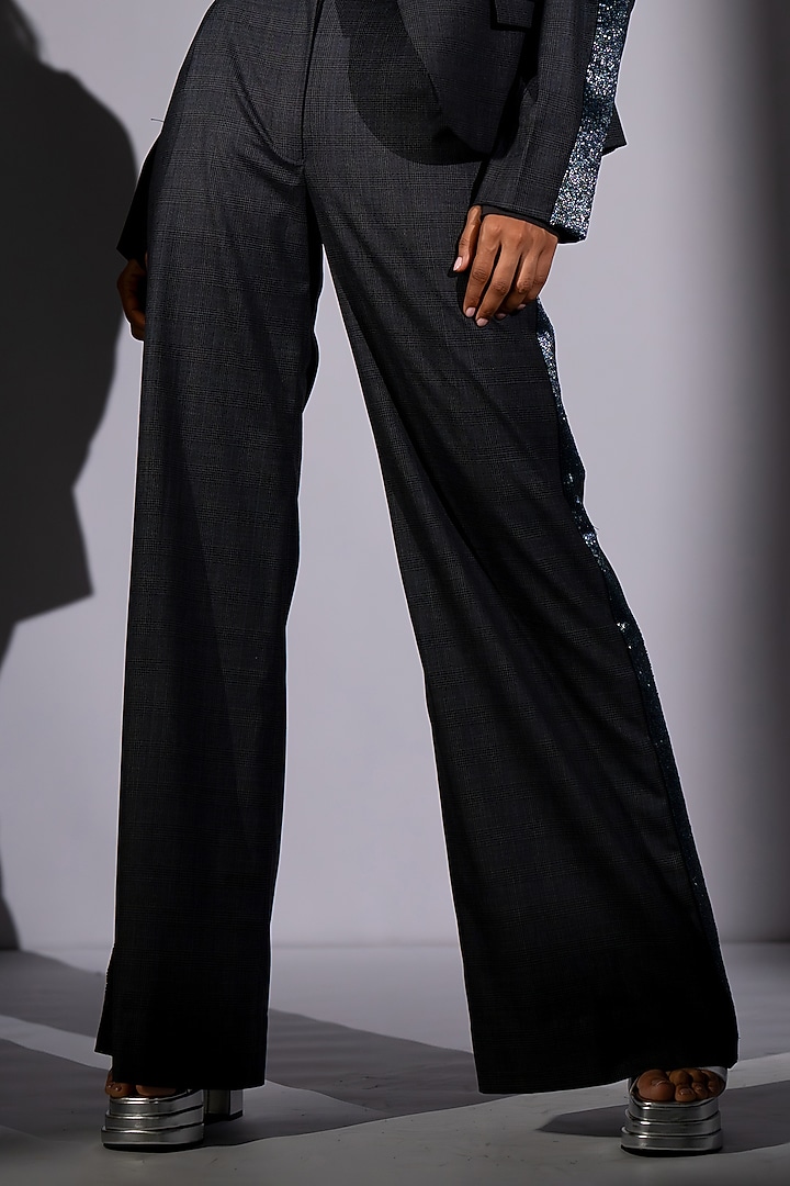 Grey Suiting Band Embroidered Blazer Set by Nikita Mhaisalkar at Pernia's Pop Up Shop