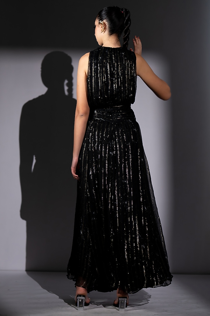 Black Lurex Georgette Knotted Maxi Party Wear Dress by Nikita Mhaisalkar at Pernia's Pop Up Shop