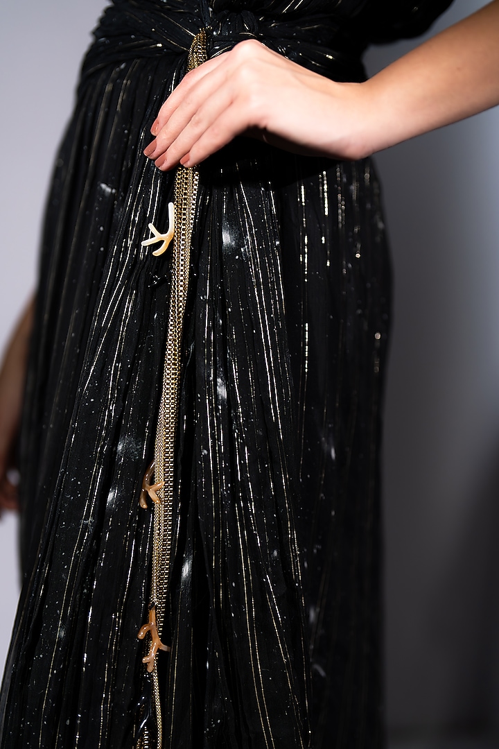Black Lurex Georgette Knotted Maxi Party Wear Dress by Nikita Mhaisalkar at Pernia's Pop Up Shop
