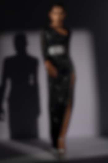 Black Sequins Georgette Cut-Out Maxi Cocktail Dress by Nikita Mhaisalkar at Pernia's Pop Up Shop