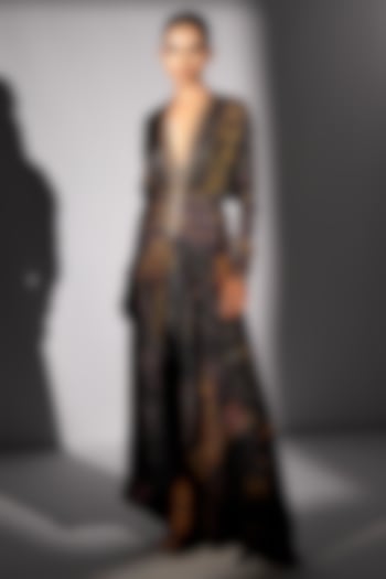 Purple Sequins Georgette Placement Printed High-Low Party Wear Dress by Nikita Mhaisalkar at Pernia's Pop Up Shop