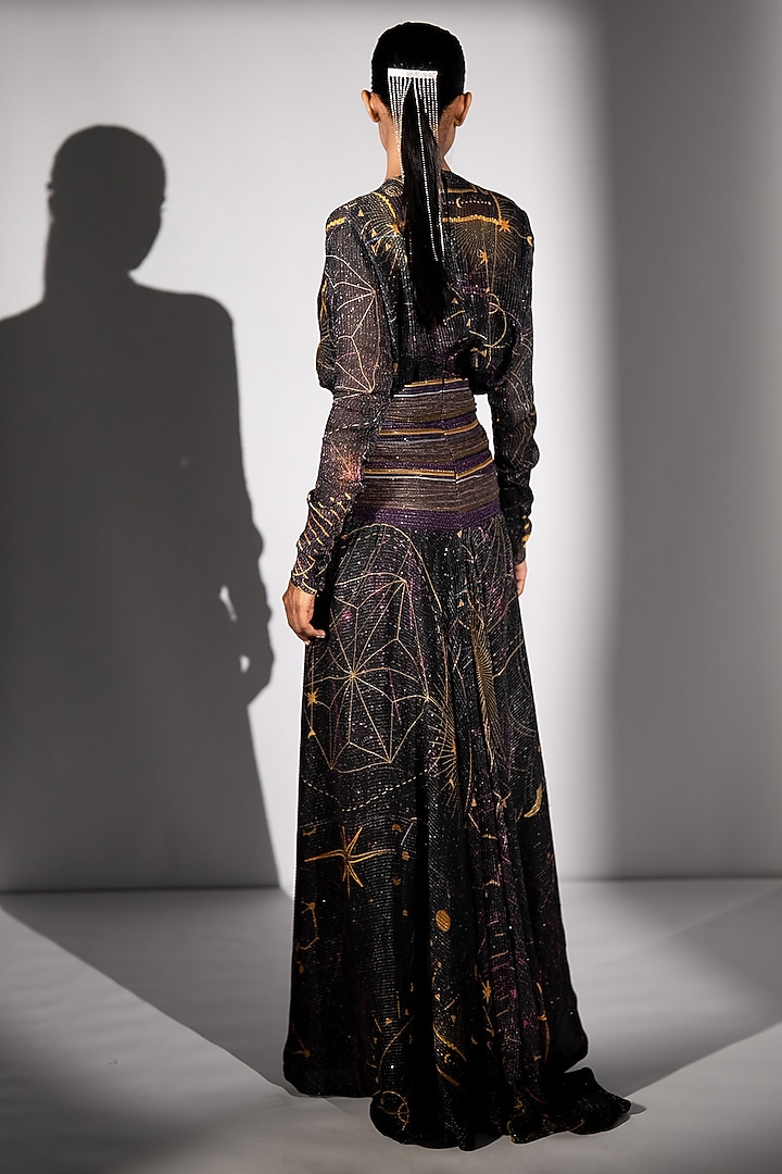 Purple Sequins Georgette Placement Printed High-Low Party Wear Dress by Nikita Mhaisalkar at Pernia's Pop Up Shop