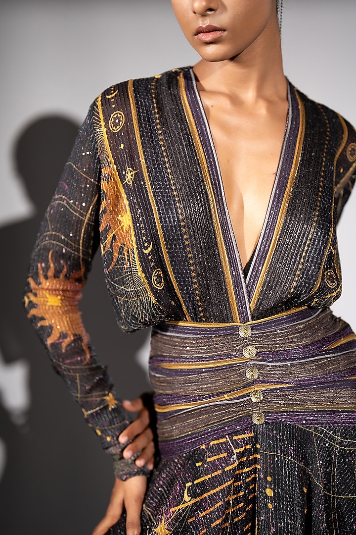 Purple Sequins Georgette Placement Printed High-Low Party Wear Dress by Nikita Mhaisalkar at Pernia's Pop Up Shop