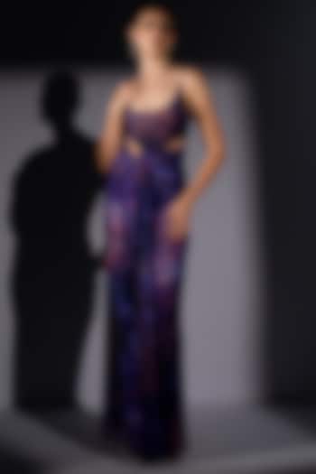 Purple Lycra Galaxy Printed Bodycon Skirt by Nikita Mhaisalkar at Pernia's Pop Up Shop