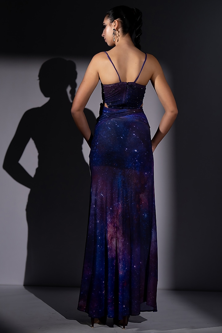Purple Lycra Galaxy Printed Bodycon Skirt by Nikita Mhaisalkar at Pernia's Pop Up Shop
