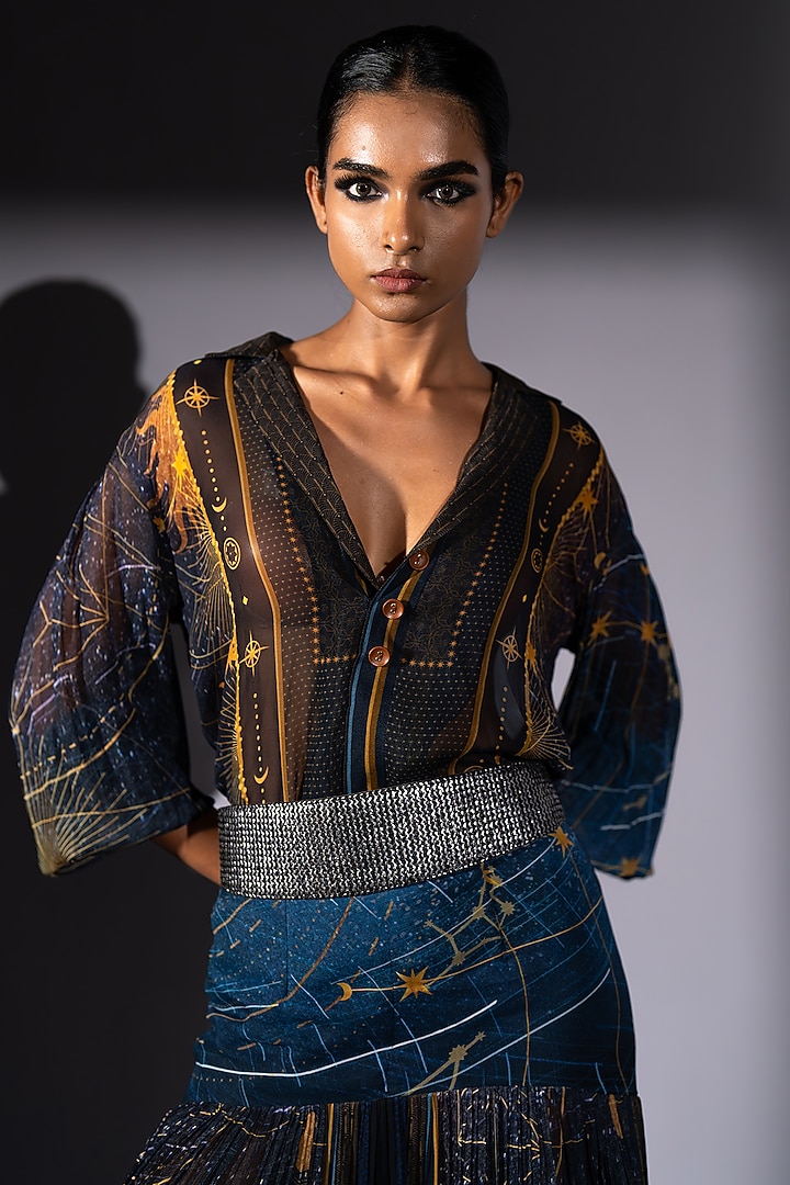 Blue Pure Georgette Galaxy Printed Top by Nikita Mhaisalkar at Pernia's Pop Up Shop