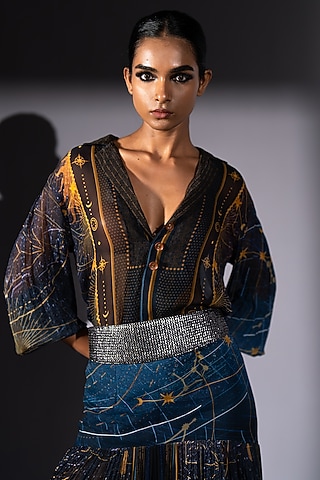 Blue Pure Georgette Galaxy Printed Top by Nikita Mhaisalkar