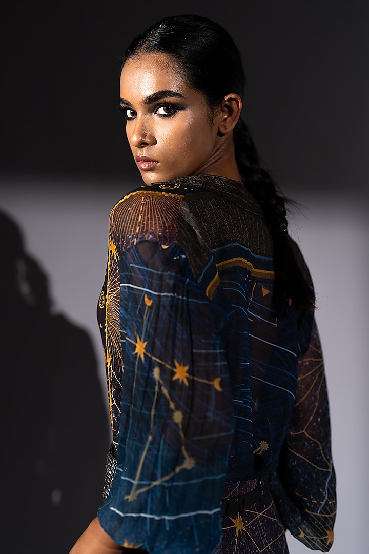 Blue Pure Georgette Galaxy Printed Top by Nikita Mhaisalkar at Pernia's Pop Up Shop