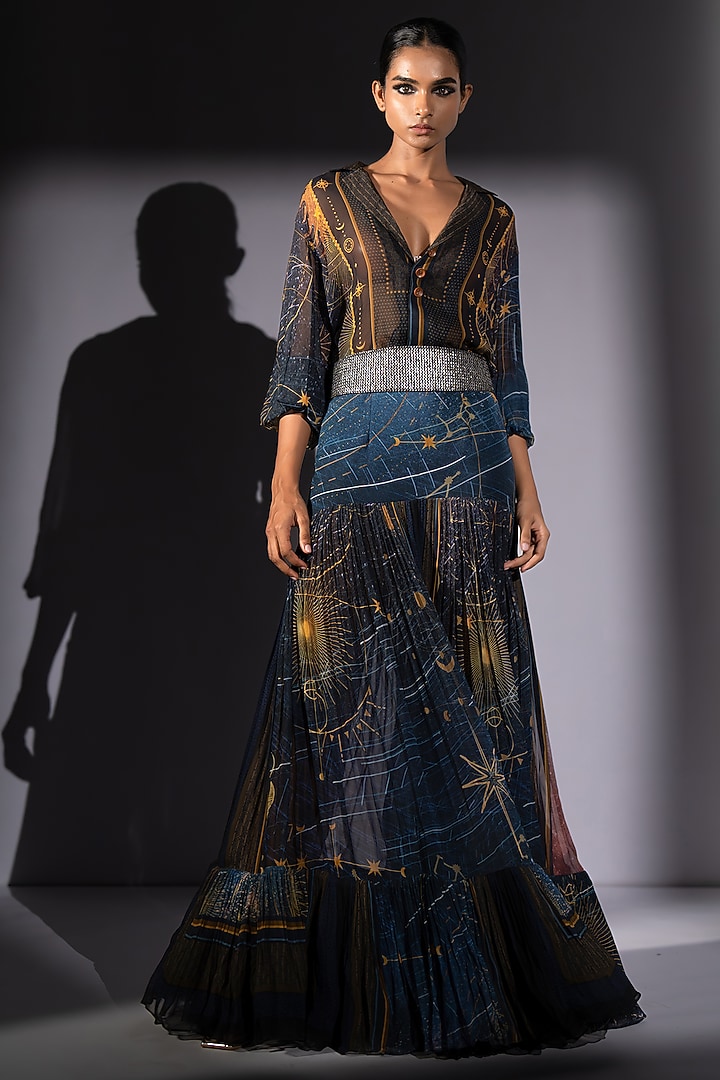 Blue Pure Georgette Galaxy Printed Top by Nikita Mhaisalkar at Pernia's Pop Up Shop