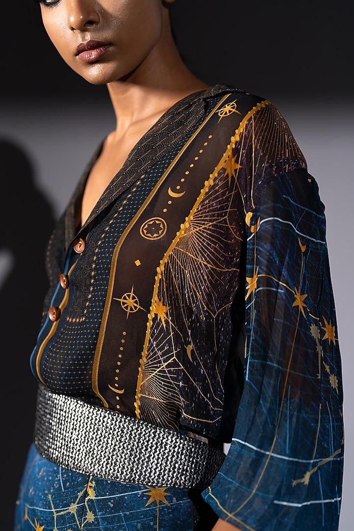 Blue Pure Georgette Galaxy Printed Top by Nikita Mhaisalkar at Pernia's Pop Up Shop