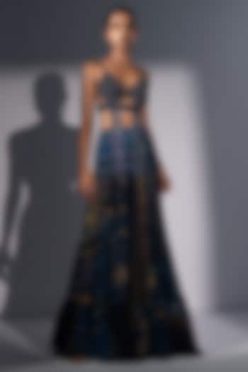 Blue Pure Georgette Galaxy Printed Flared Skirt by Nikita Mhaisalkar at Pernia's Pop Up Shop