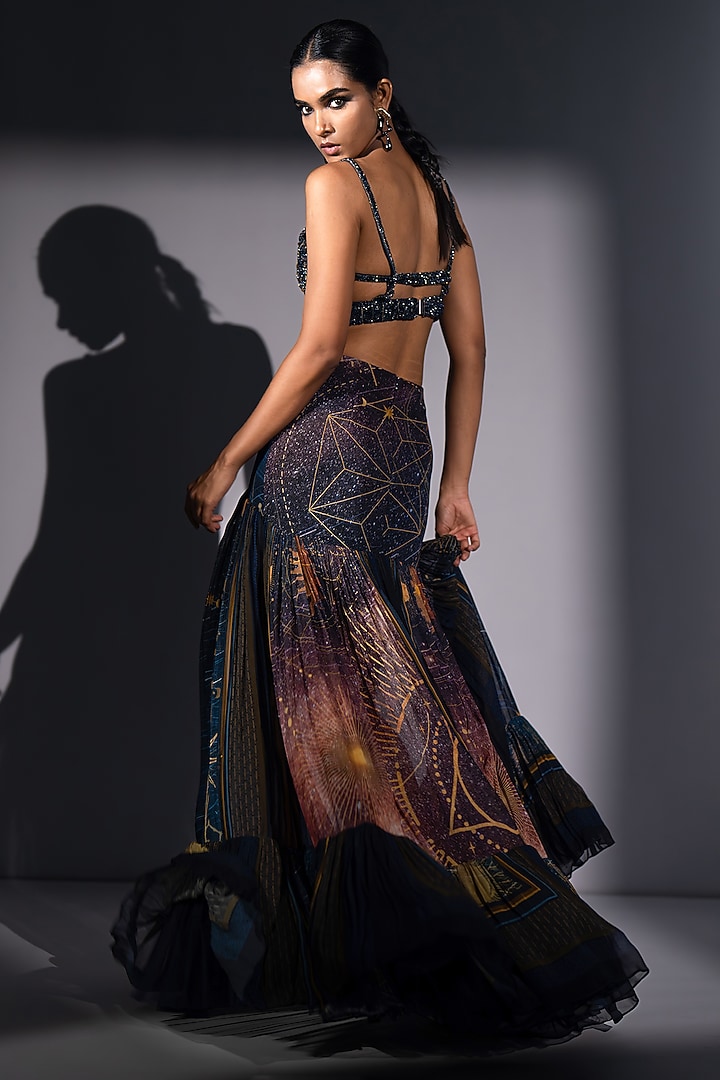Blue Tulle Holographic Embroidered Bralette by Nikita Mhaisalkar at Pernia's Pop Up Shop