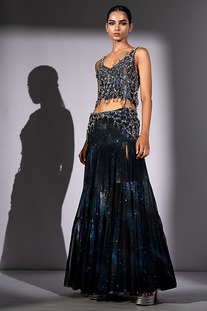 Blue Pure Georgette Galaxy Printed Co-Ord Set by Nikita Mhaisalkar at Pernia's Pop Up Shop