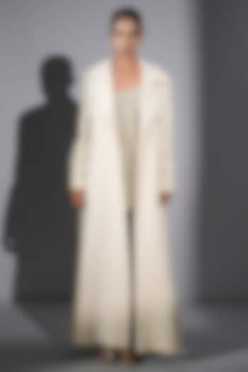 White Luxe Suiting Trench Coat by Nikita Mhaisalkar at Pernia's Pop Up Shop