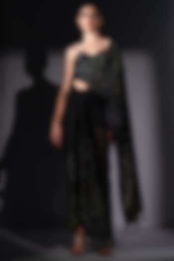 Black Tulle Embroidered Draped Reception Saree Set by Nikita Mhaisalkar at Pernia's Pop Up Shop