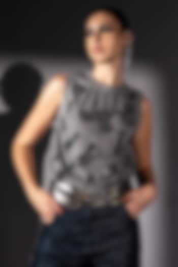 Grey Knit Cluster Embroidered T-Shirt by Nikita Mhaisalkar at Pernia's Pop Up Shop