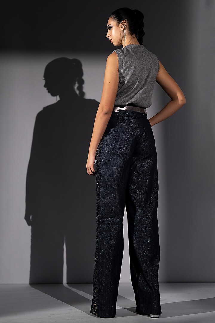 Grey Knit Cluster Embroidered T-Shirt by Nikita Mhaisalkar at Pernia's Pop Up Shop