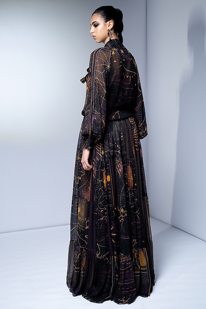 Purple Georgette Placement Printed Maxi Party Wear Dress by Nikita Mhaisalkar at Pernia's Pop Up Shop
