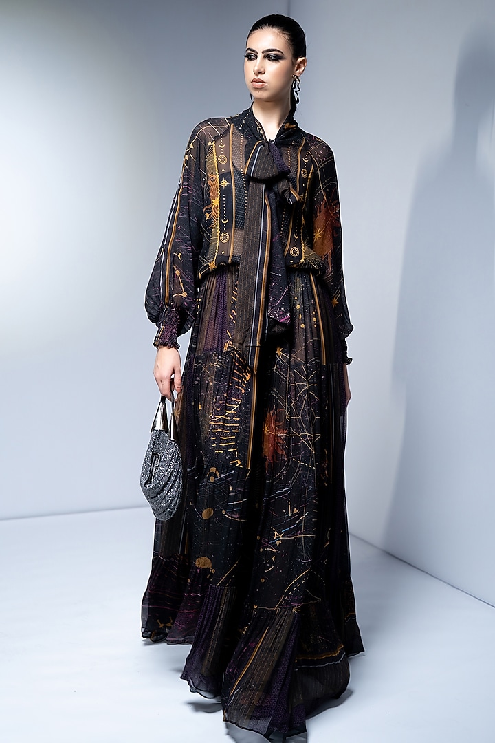 Purple Georgette Placement Printed Maxi Party Wear Dress by Nikita Mhaisalkar at Pernia's Pop Up Shop