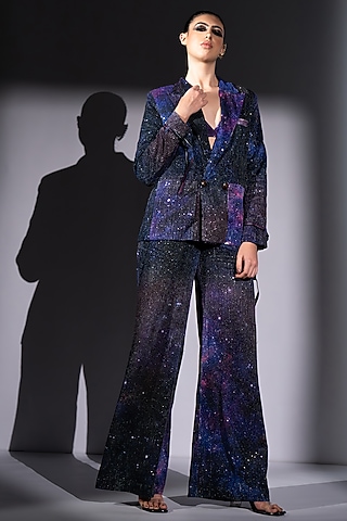 Purple Sequins Georgette Jacket Set by Nikita Mhaisalkar
