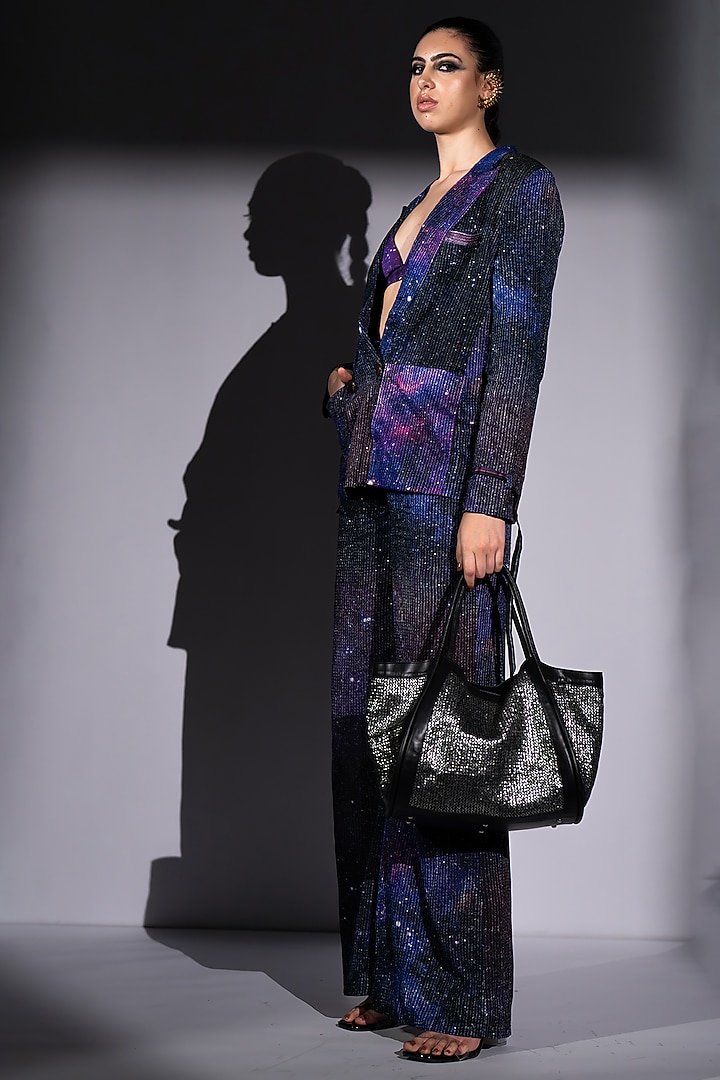 Purple Sequins Georgette Jacket Set by Nikita Mhaisalkar at Pernia's Pop Up Shop