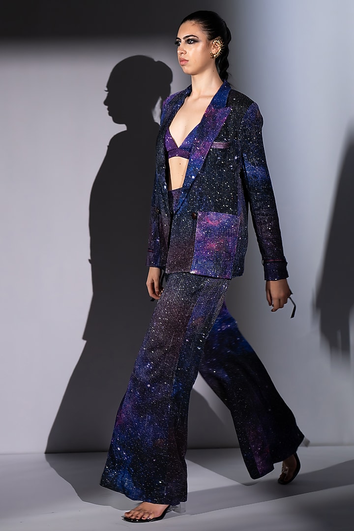 Purple Sequins Georgette Jacket Set by Nikita Mhaisalkar at Pernia's Pop Up Shop