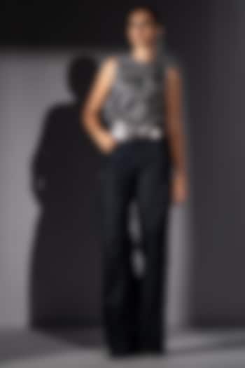 Blue Denim Shimmer Pant by Nikita Mhaisalkar at Pernia's Pop Up Shop