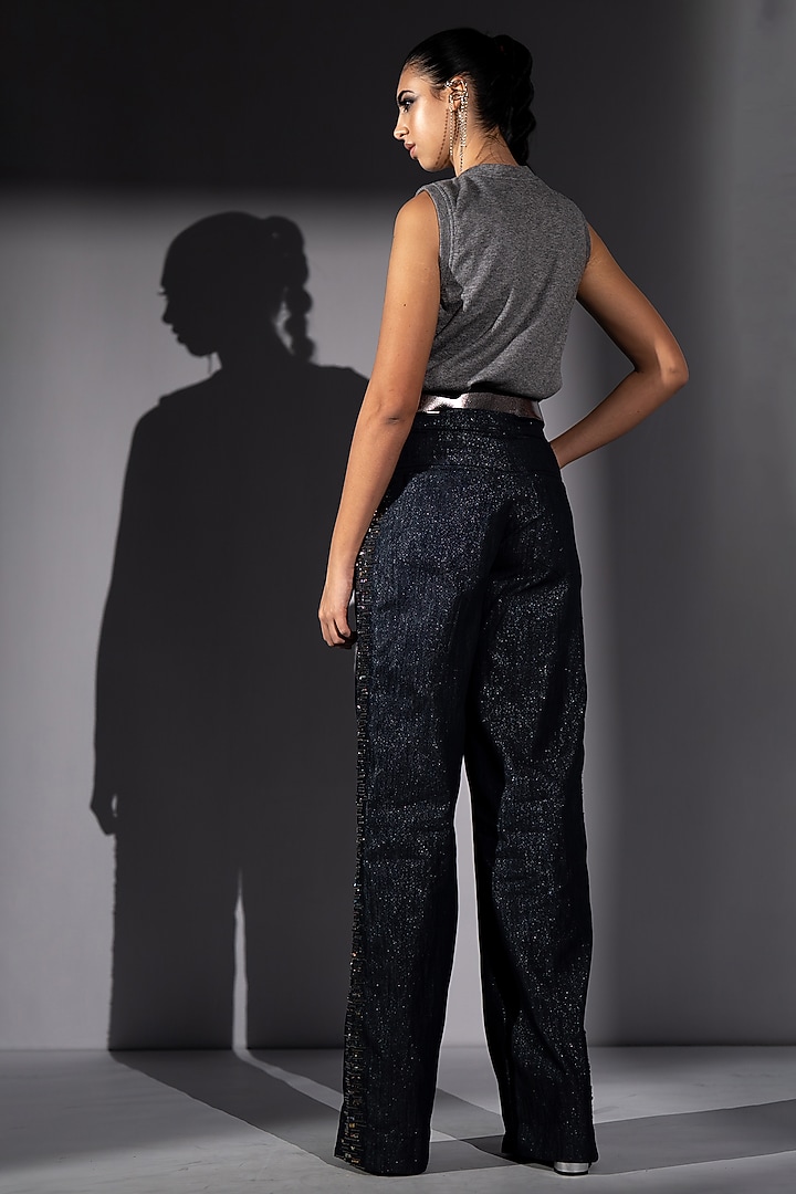 Blue Denim Shimmer Pant by Nikita Mhaisalkar at Pernia's Pop Up Shop
