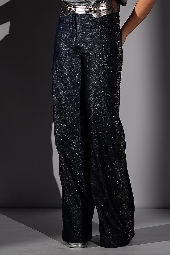Blue Denim Shimmer Pant by Nikita Mhaisalkar at Pernia's Pop Up Shop