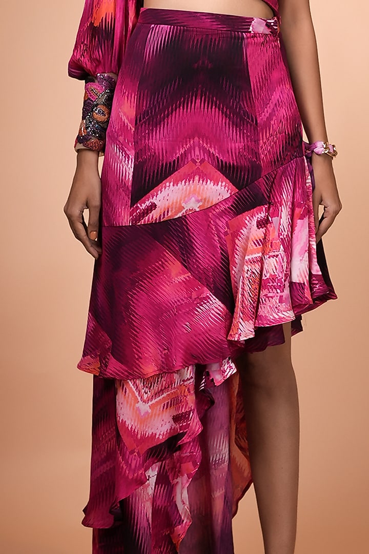 Magenta High-Low Ruffled Hem Skirt by Nikita Mhaisalkar at Pernia's Pop Up Shop