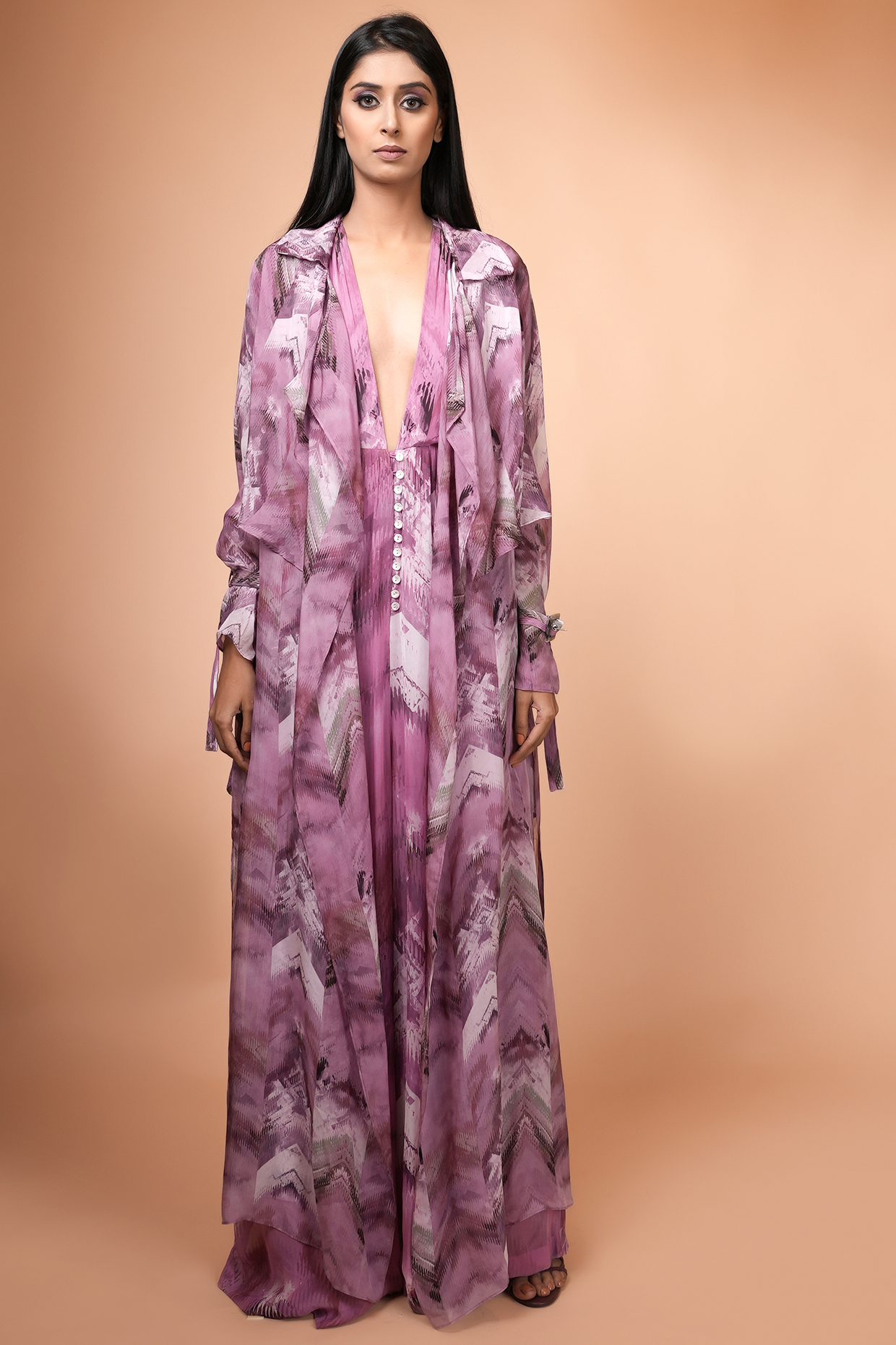 Lilac Floss Printed Trench Coat by Nikita Mhaisalkar at Pernia's Pop Up Shop
