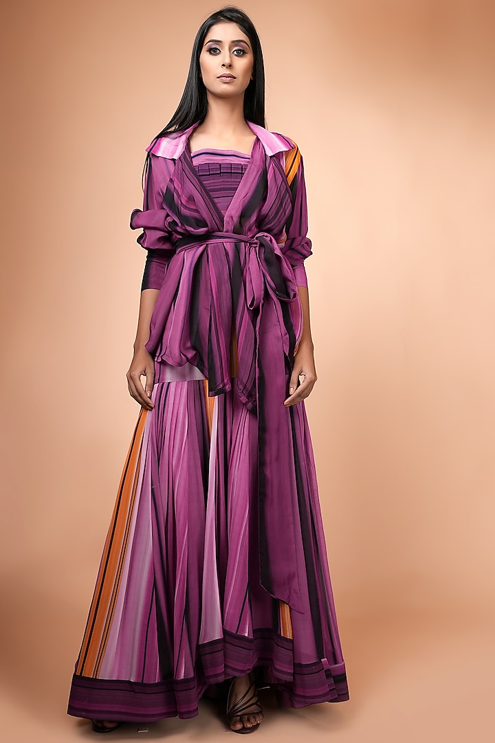 Grape Purple Georgette & Organza Skirt Set by Nikita Mhaisalkar