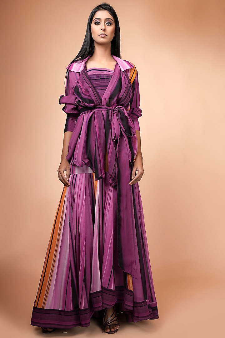 Grape Purple Georgette & Organza Skirt Set by Nikita Mhaisalkar at Pernia's Pop Up Shop