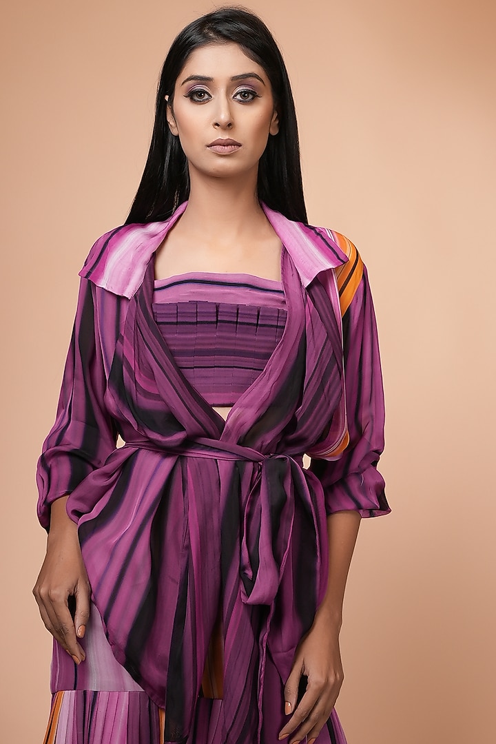 Grape Purple Georgette & Organza Skirt Set by Nikita Mhaisalkar at Pernia's Pop Up Shop