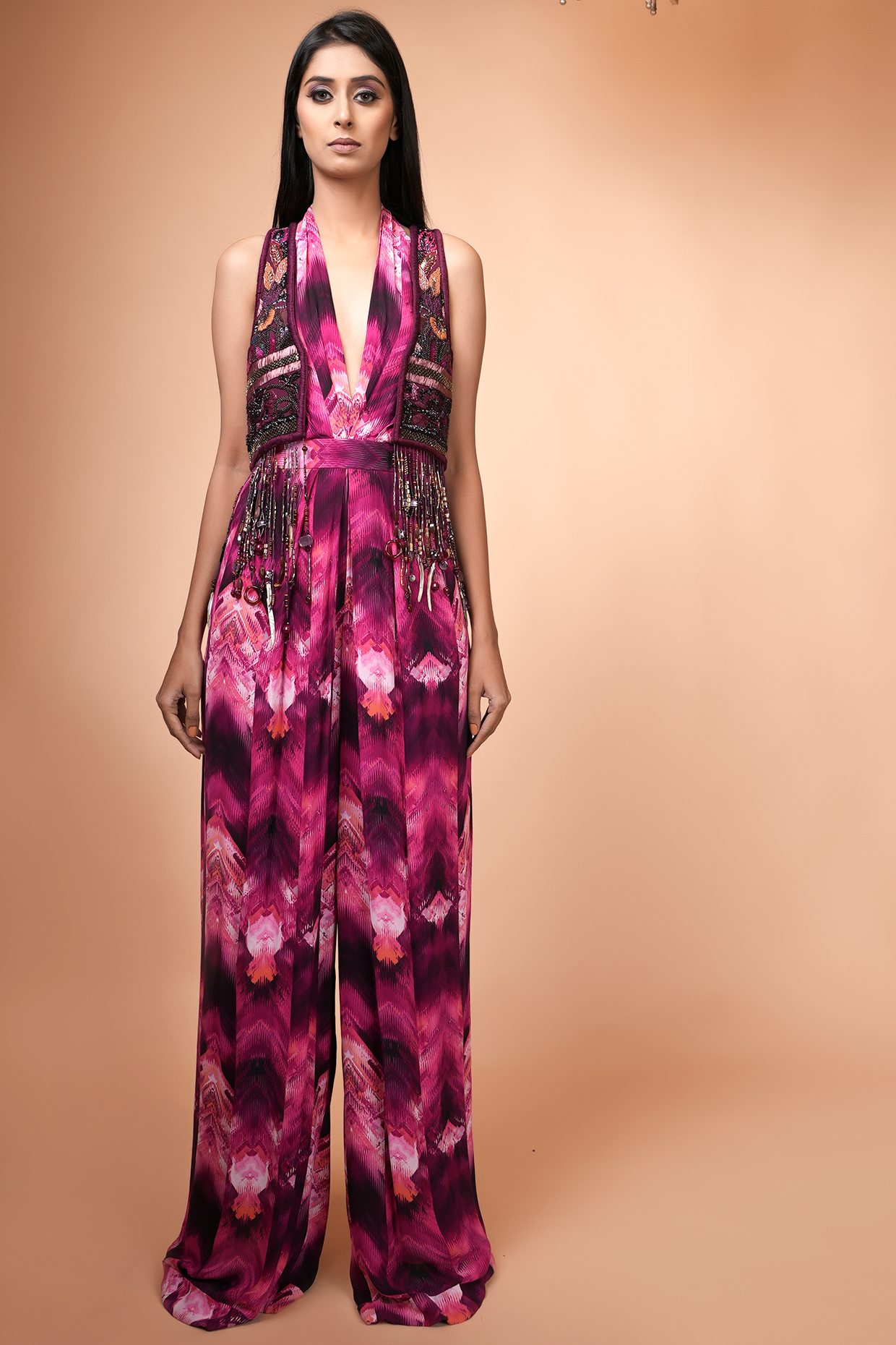 Magenta Double Georgette Jumpsuit by Nikita Mhaisalkar at Pernia's Pop Up Shop