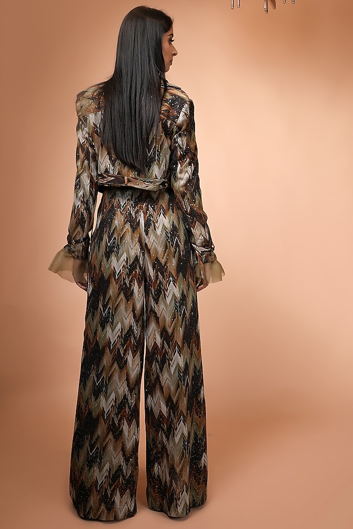Coffee Brown Organza & Sequin Georgette Pant Set by Nikita Mhaisalkar at Pernia's Pop Up Shop