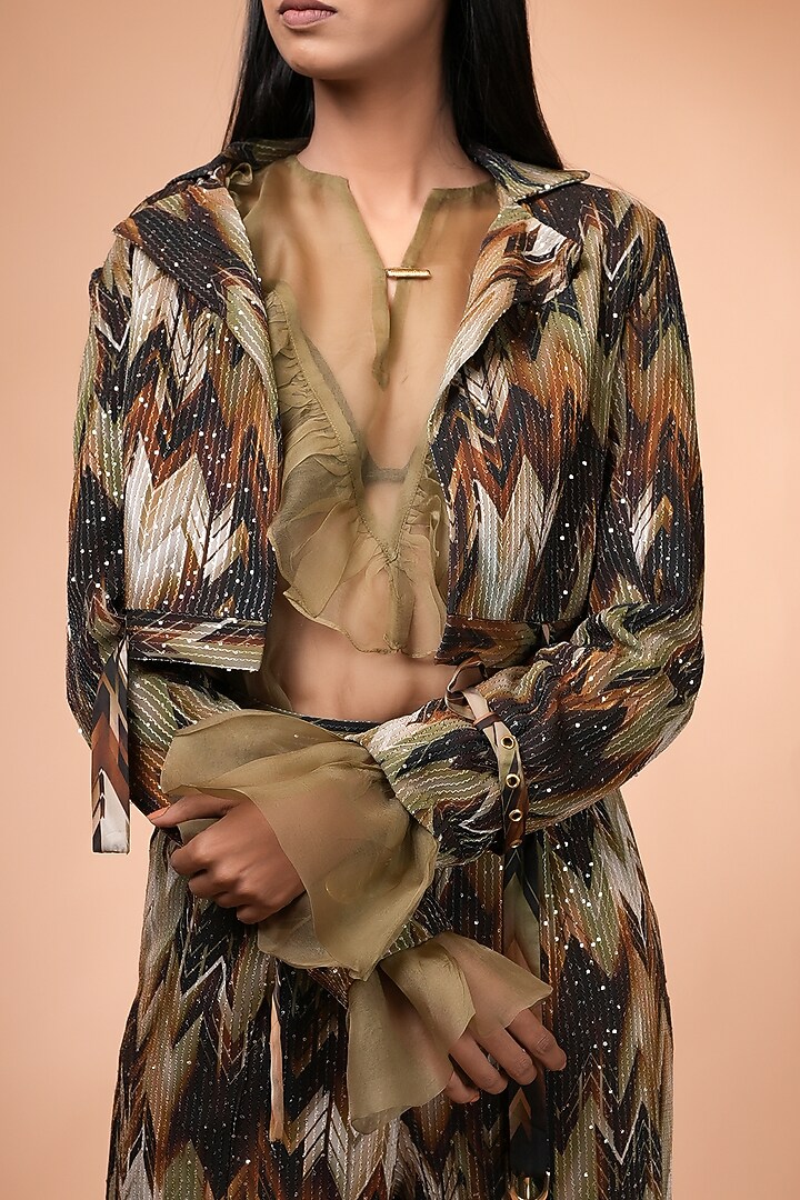 Coffee Brown Organza & Sequin Georgette Pant Set by Nikita Mhaisalkar at Pernia's Pop Up Shop