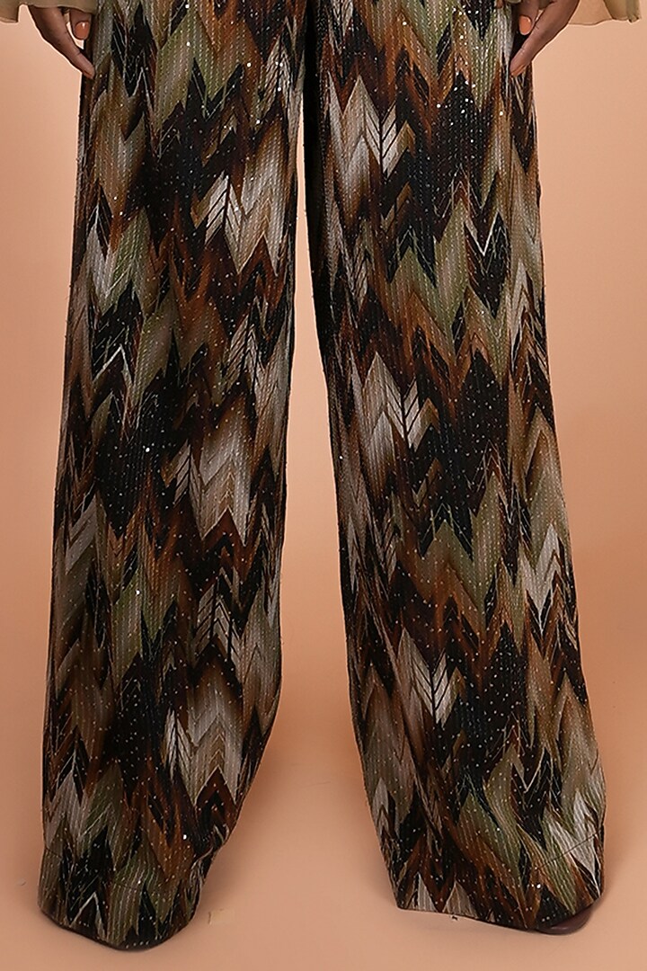 Coffee Brown Organza & Sequin Georgette Pant Set by Nikita Mhaisalkar at Pernia's Pop Up Shop