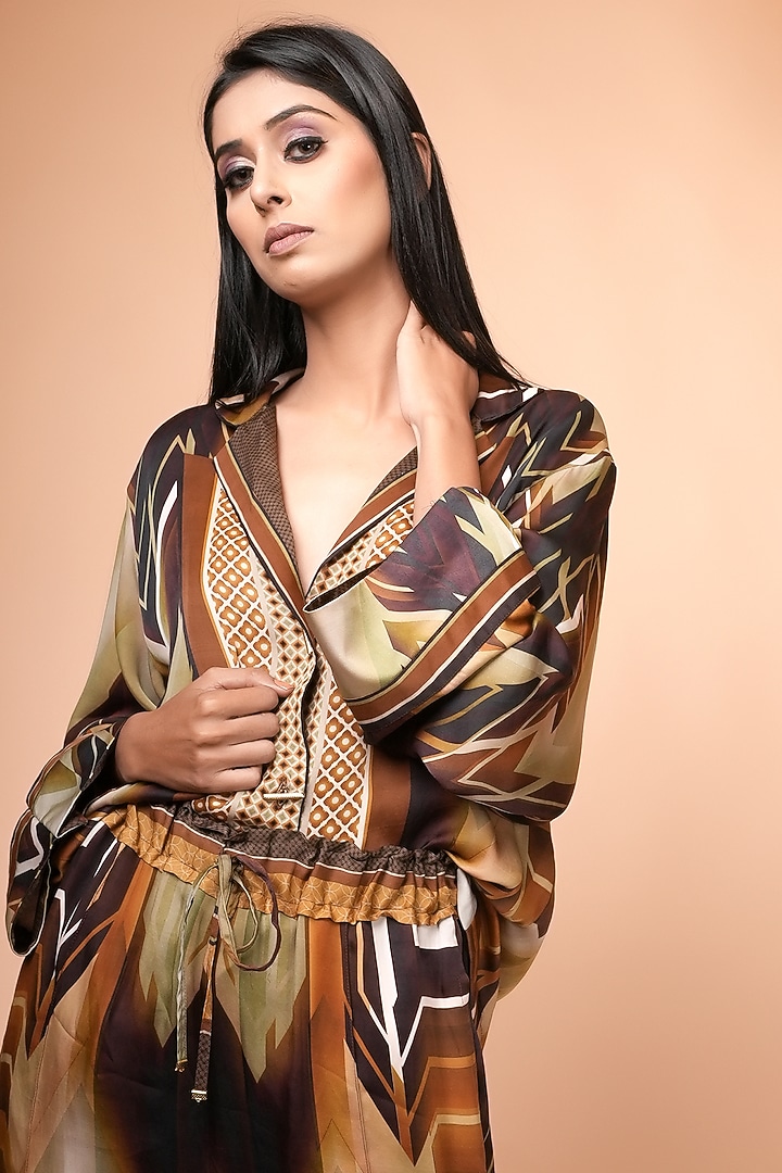 Coffee Brown Satin Lounge Set by Nikita Mhaisalkar at Pernia's Pop Up Shop