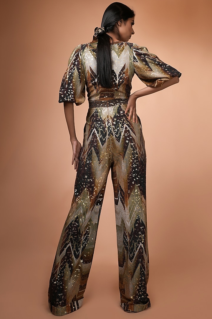 Coffee Brown Sheeted Pure Georgette Jumpsuit by Nikita Mhaisalkar at Pernia's Pop Up Shop
